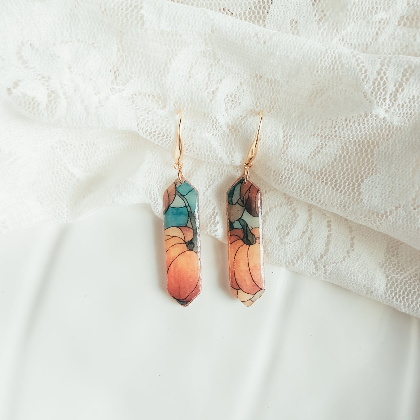 Pumpkin Patch Stain Glass Eloise Dangle Earrings