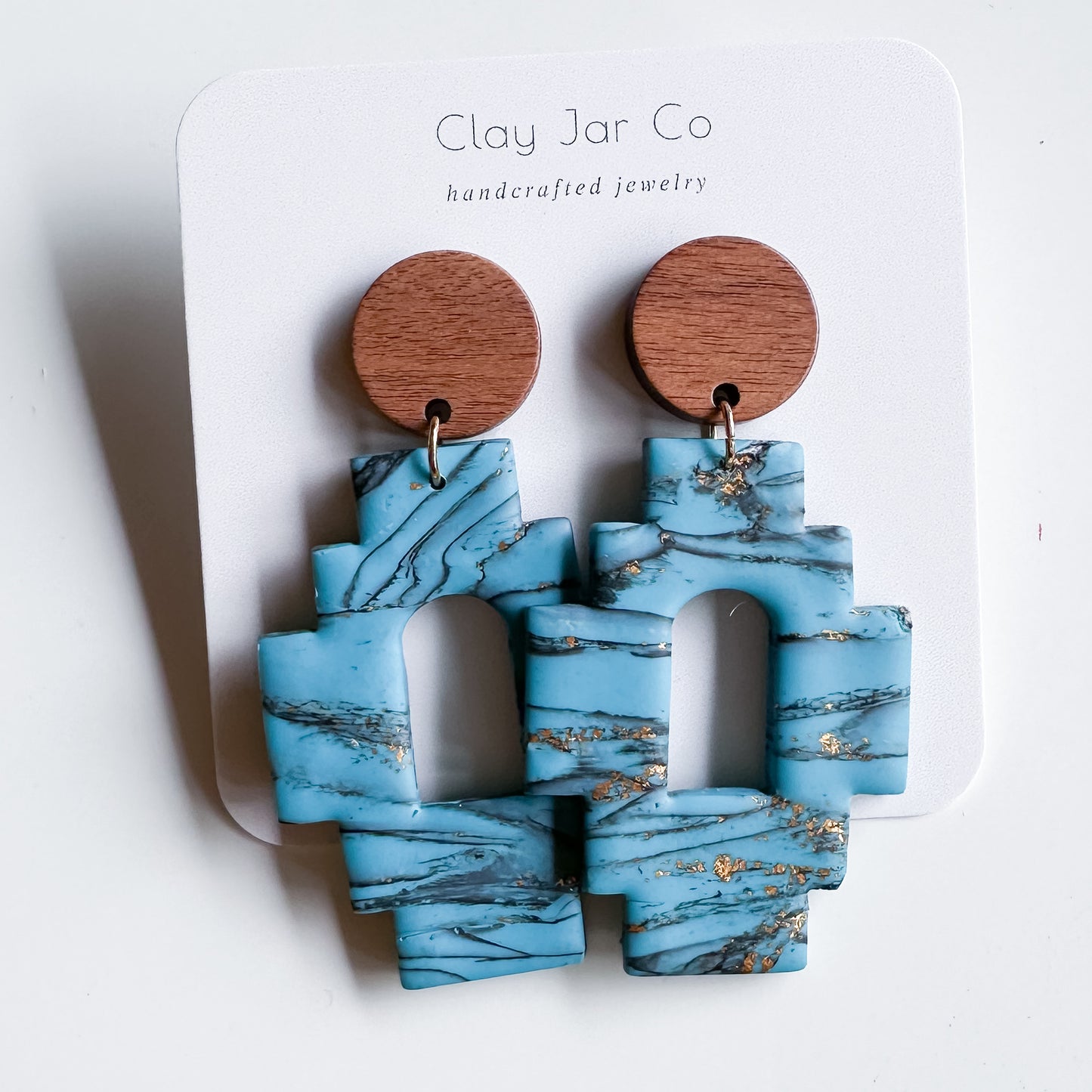 Aztec Dangle Earrings in Turquoise with Wood Post