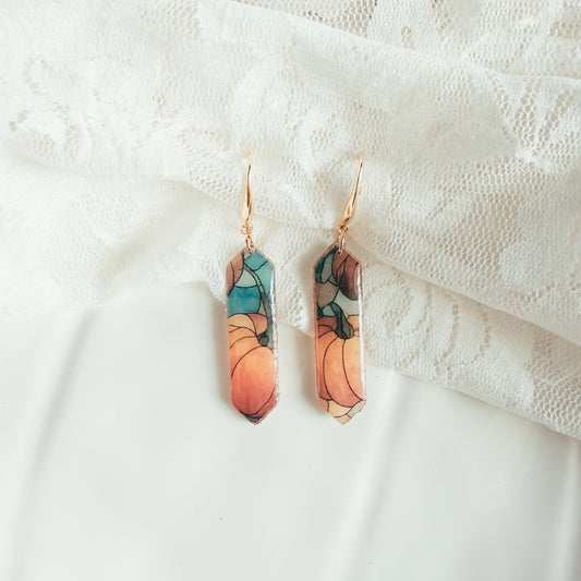 Pumpkin Patch Stain Glass Eloise Dangle Earrings