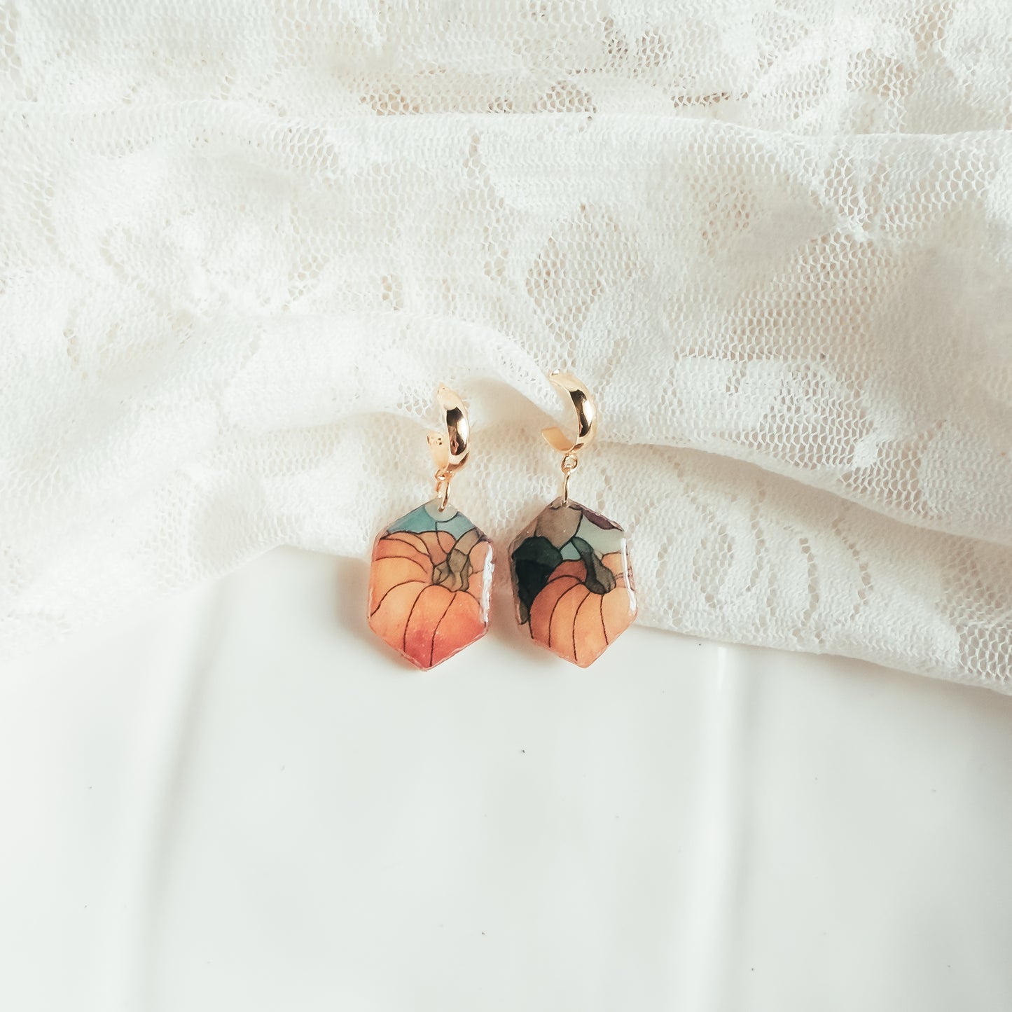 Pumpkin Patch Stain Glass Betty Dangle Earrings