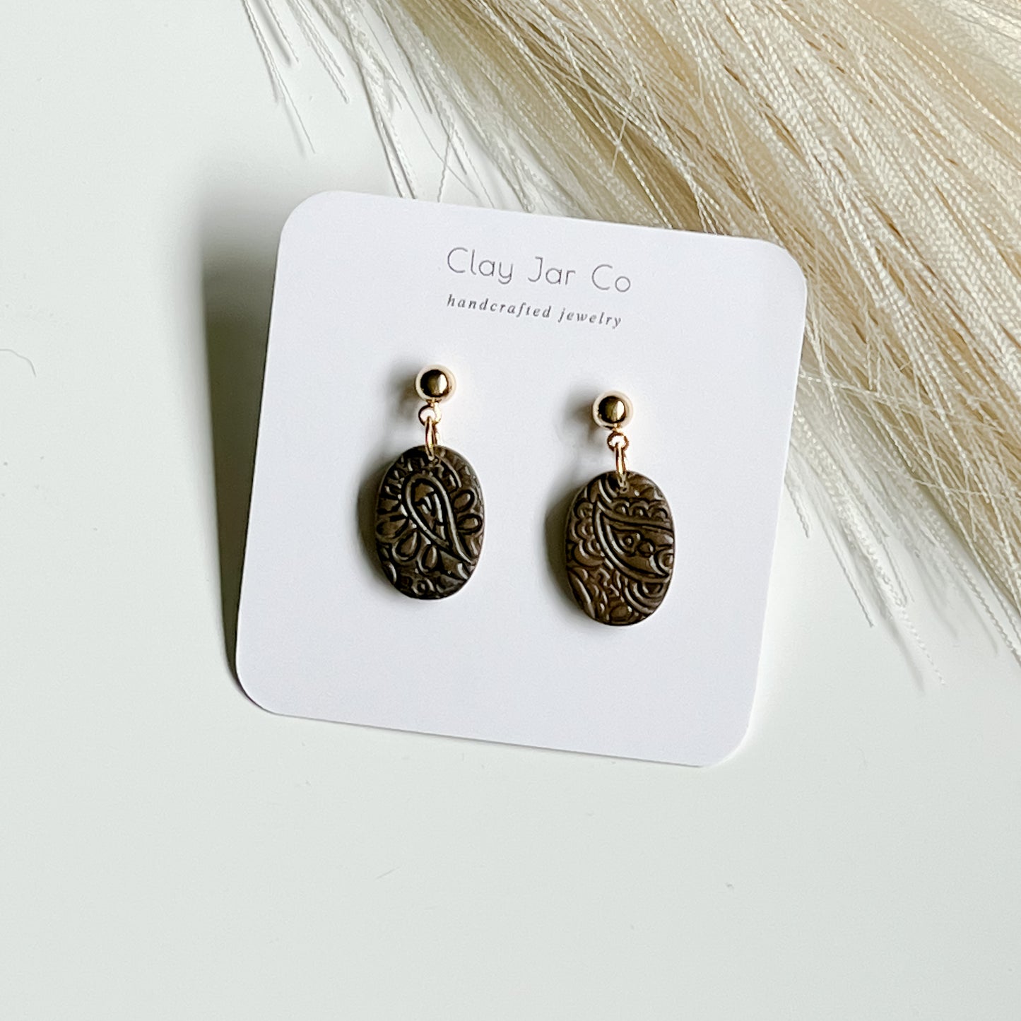 Molly Dangle Earrings in Leather with Gold Ball Post