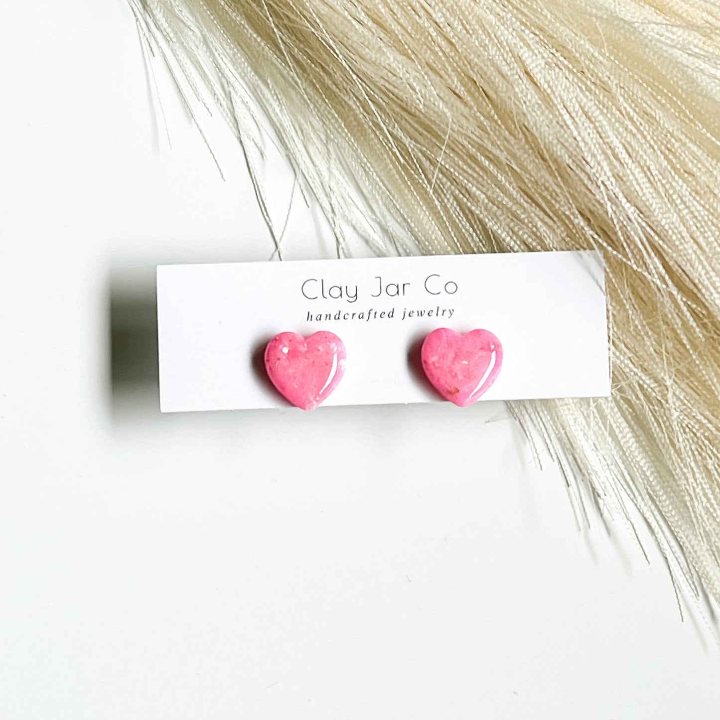Round Heart Stud Earrings in Hot Pink