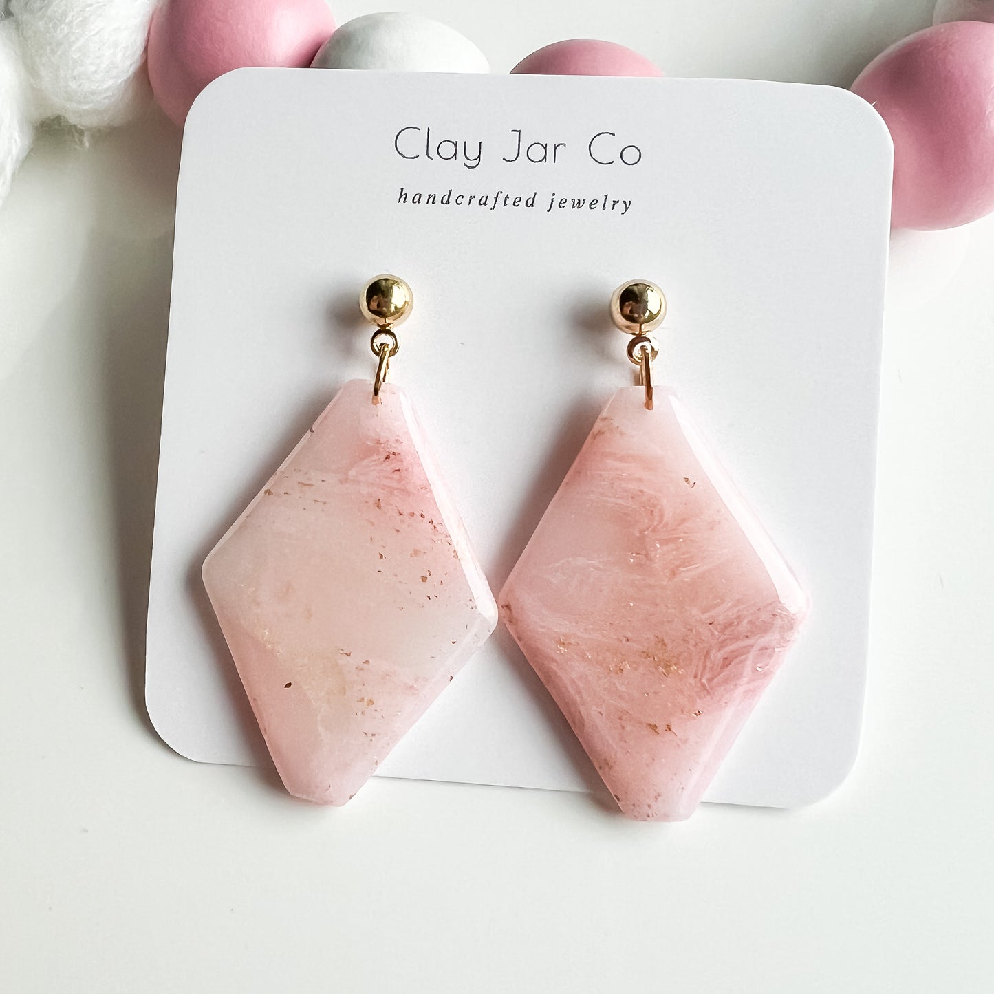 Mabel Earrings with Gold Ball Posts in Pink